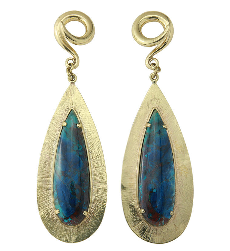 Score Blue Opal Petrified Wood Brass Ear Weights