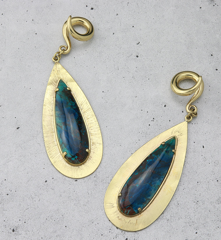 Score Blue Opal Petrified Wood Brass Ear Weights
