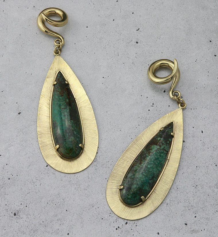 Score Chrysocolla Stone Brass Ear Weights