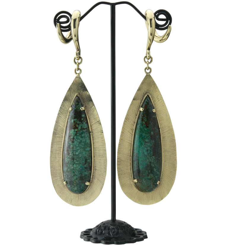 Score Chrysocolla Stone Brass Ear Weights