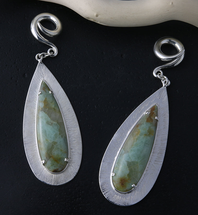 Score Chrysoprase Stone White Brass Ear Weights