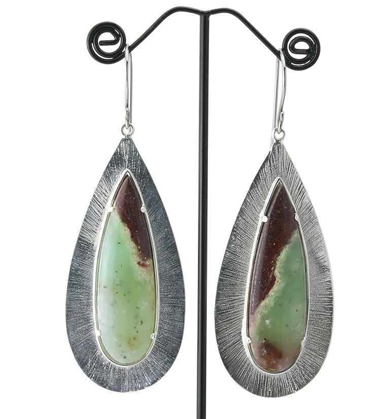 Score Chrysoprase Stone White Brass Hangers / Earrings