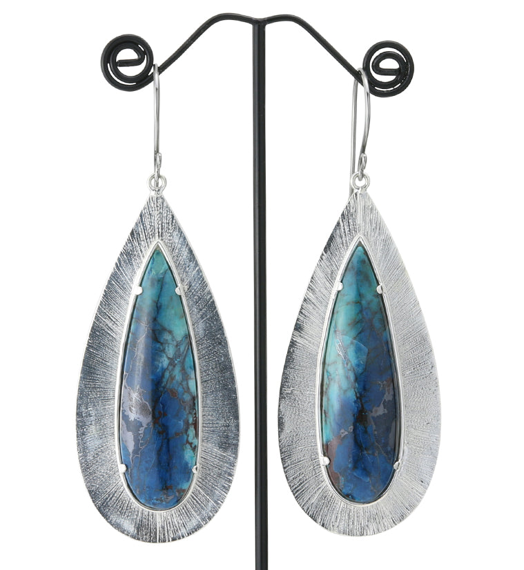 Score Fossil Opal Stone White Brass Hangers / Earrings