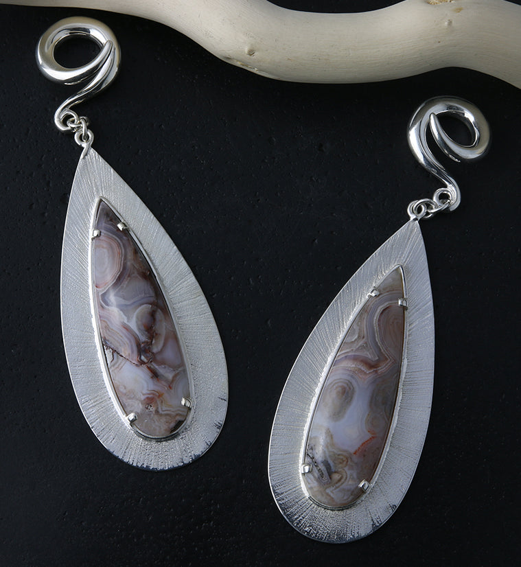 Score Laguna Lace Agate Stone White Brass Ear Weights