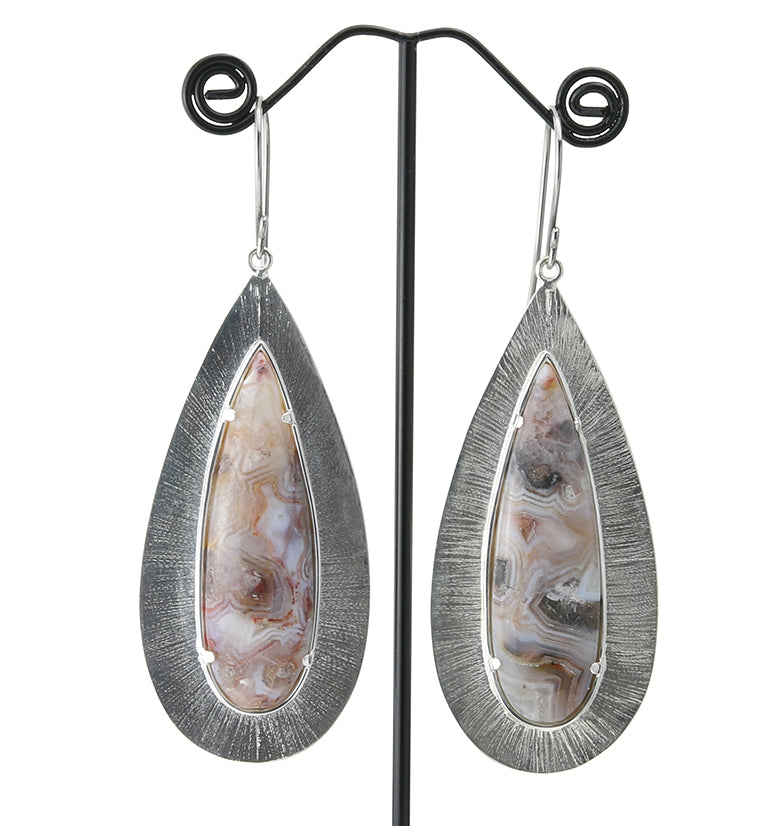 Score Laguna Lace Agate Stone White Brass Hangers / Earrings
