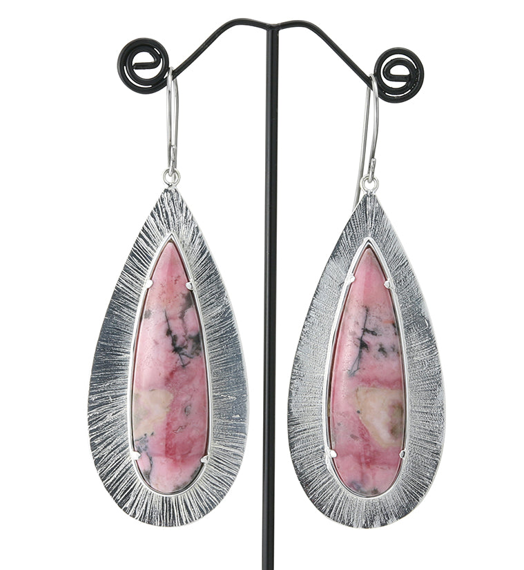 Score Rhodonite Stone White Brass Hangers / Earrings