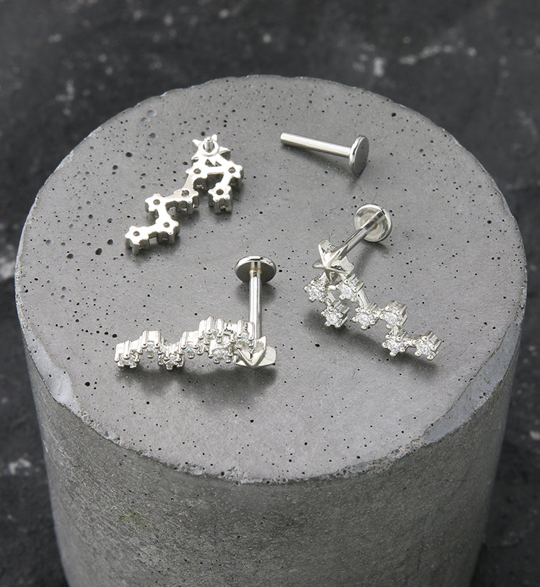 Scorpio Constellation Clear CZ Stainless Steel Internally Threaded Labret