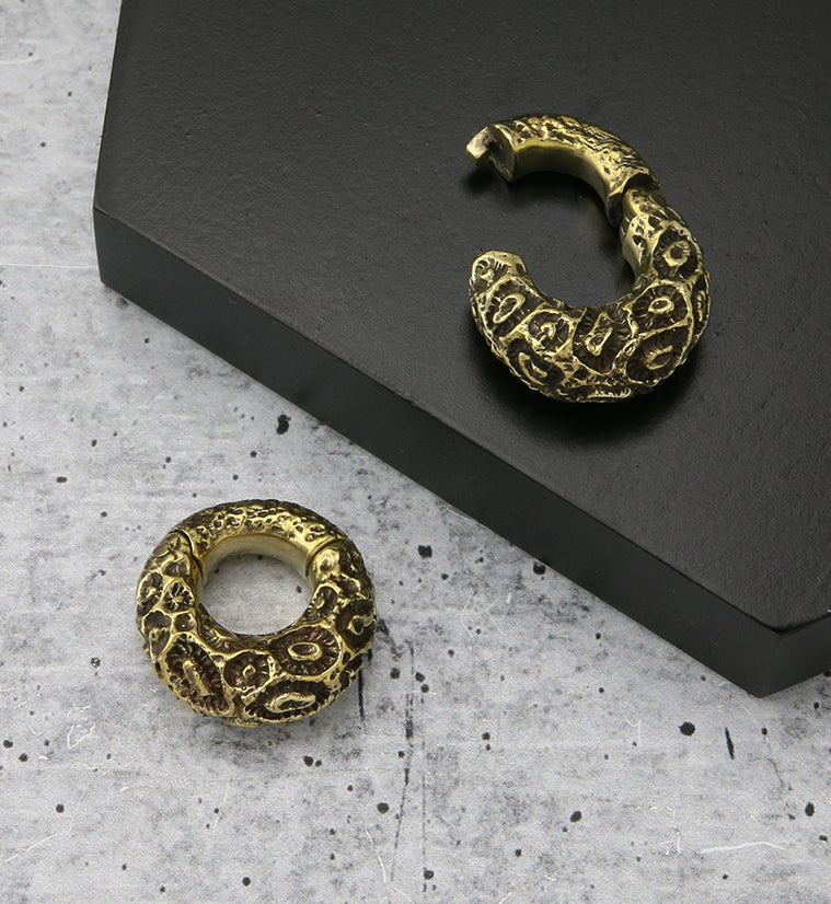 Sea Coral Brass Hinged Ear Weights