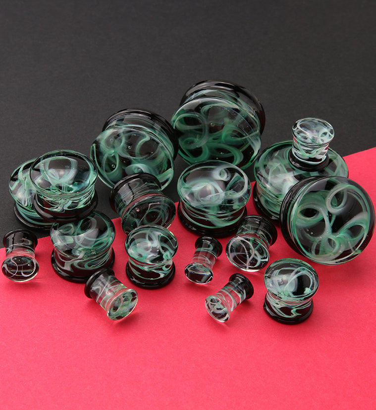 Seafoam Green Haze Swirl Glass Plugs