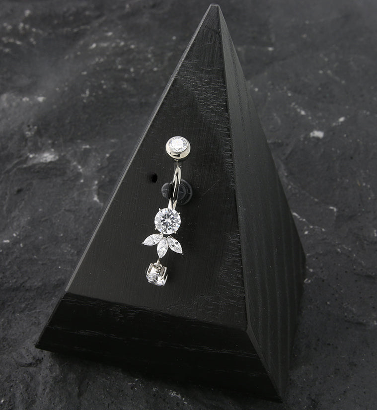 Sepal Dangle Clear CZ Internally Threaded Titanium Belly Button Ring