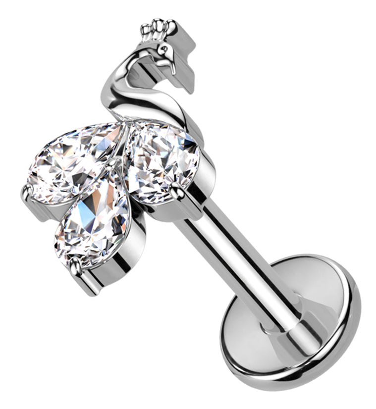 Sepal Peacock Clear CZ Internally Threaded Titanium Labret