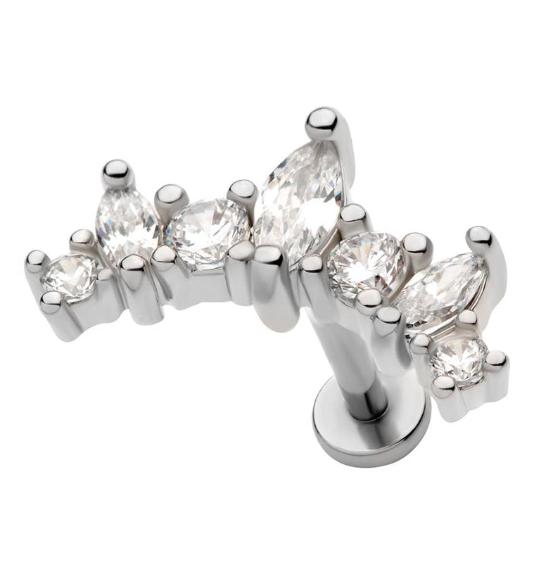 Seriate Clear CZ Stainless Steel Internally Threaded Barbell