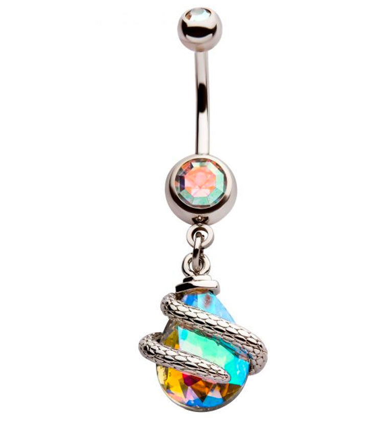 Serpent Teardrop Aura CZ Belly Button Ring