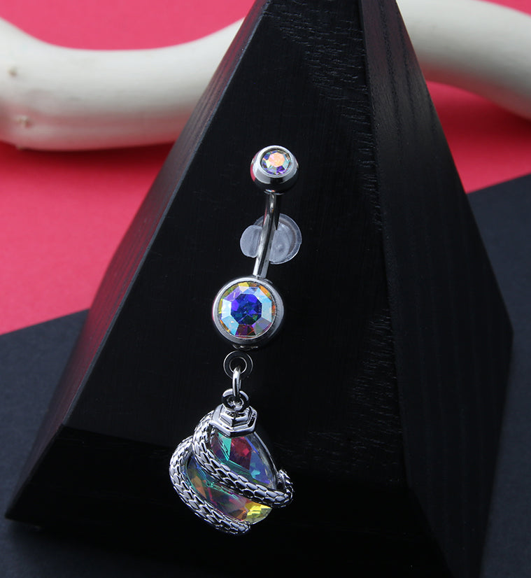 Serpent Teardrop Aura CZ Belly Button Ring