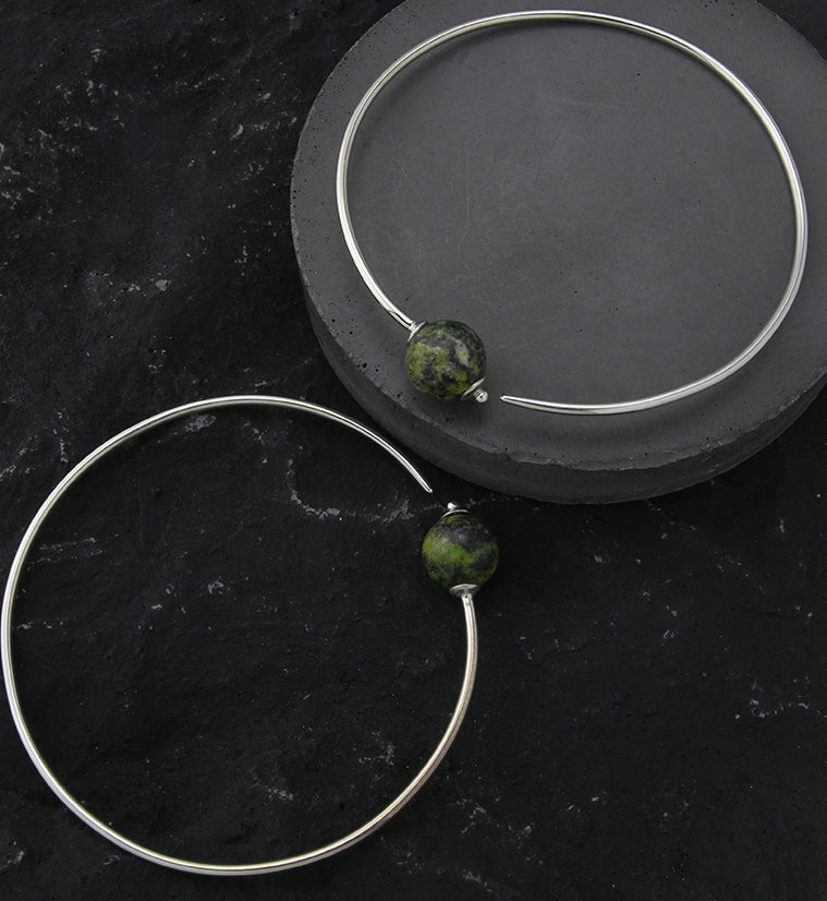 Serpentine Stone Orb White Brass Hangers / Plug Hoops