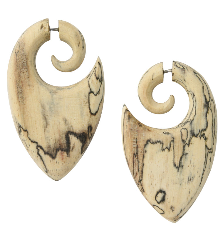 Shield Tamarind Wood Fake Gauge Spiral Earrings