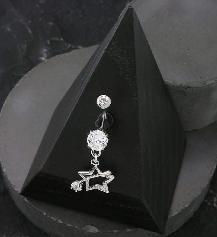 Shooting Star CZ Dangle Stainless Steel Belly Button Ring