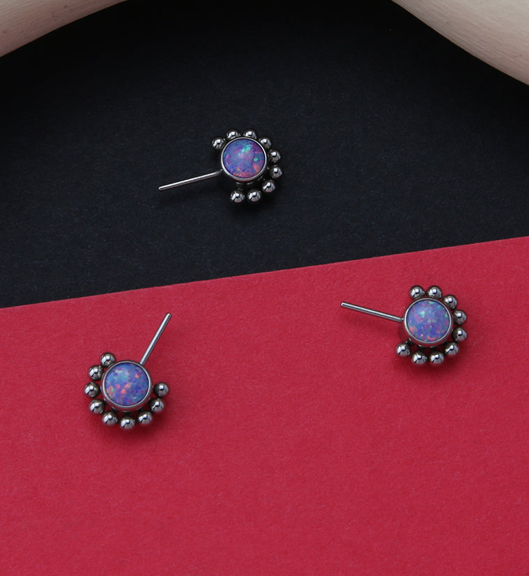 Side Facing Beaded Purple Opalite Titanium Threadless Top