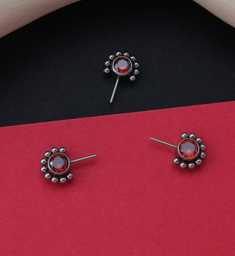 Side Facing Beaded Red CZ Titanium Threadless Top