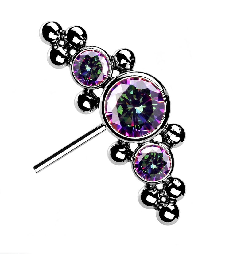 Side Facing Horde Black Aurora CZ Titanium Threadless Top