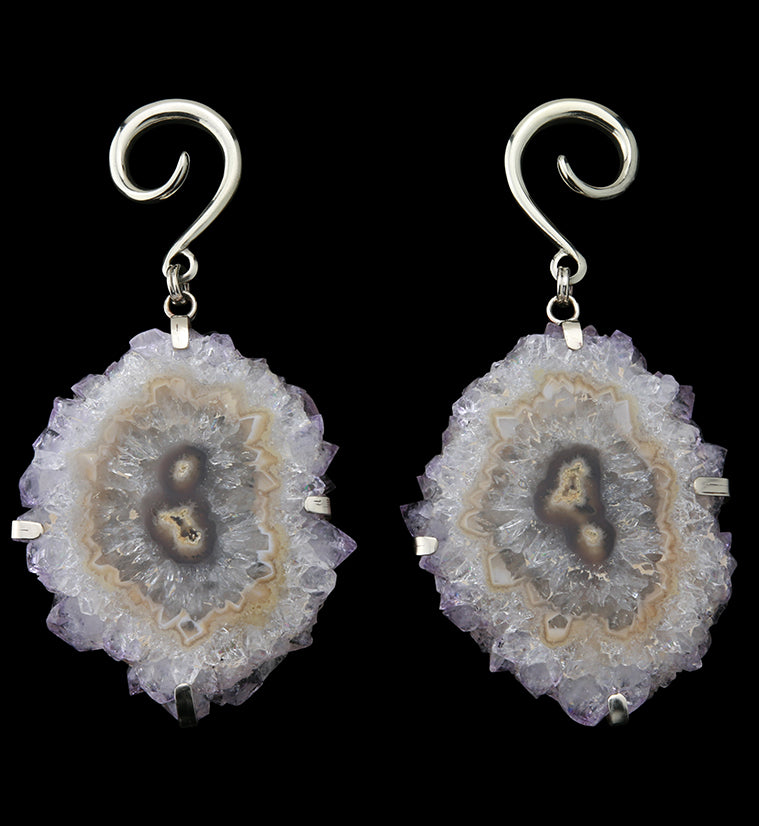 Amethyst Stalactite White Brass Ear Weights Version 6