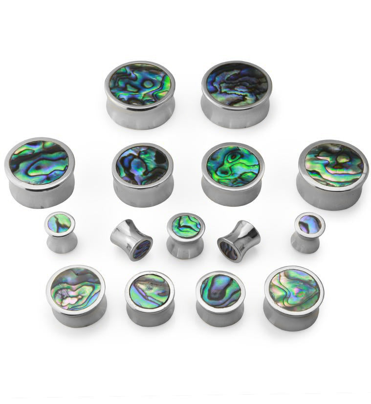 White Brass Abalone Shell Inlay Plugs