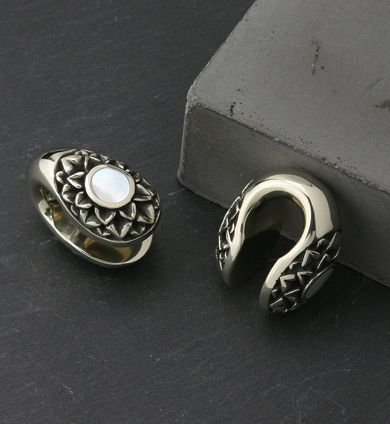 Crux MOP Keyhole White Brass Ear Weights