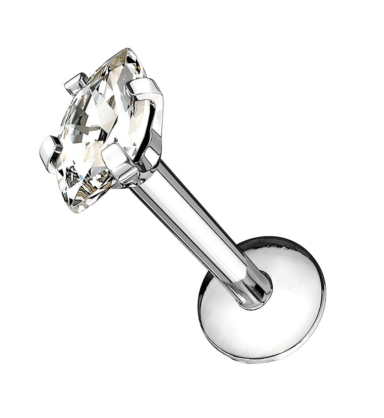 Oval CZ Prong Internally Threaded Labret