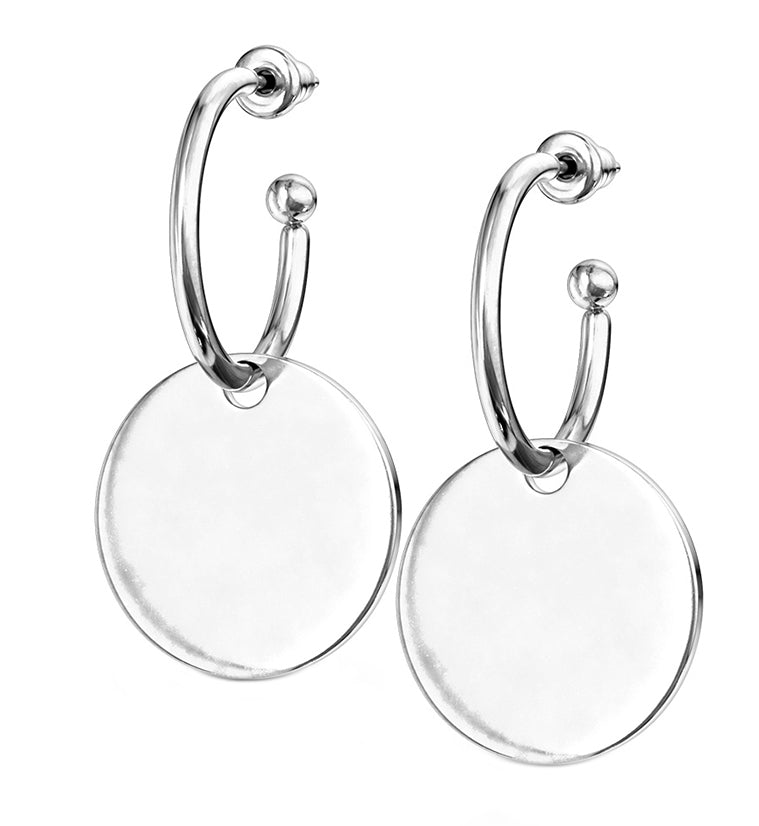 Silver Disk Hoop Earrings