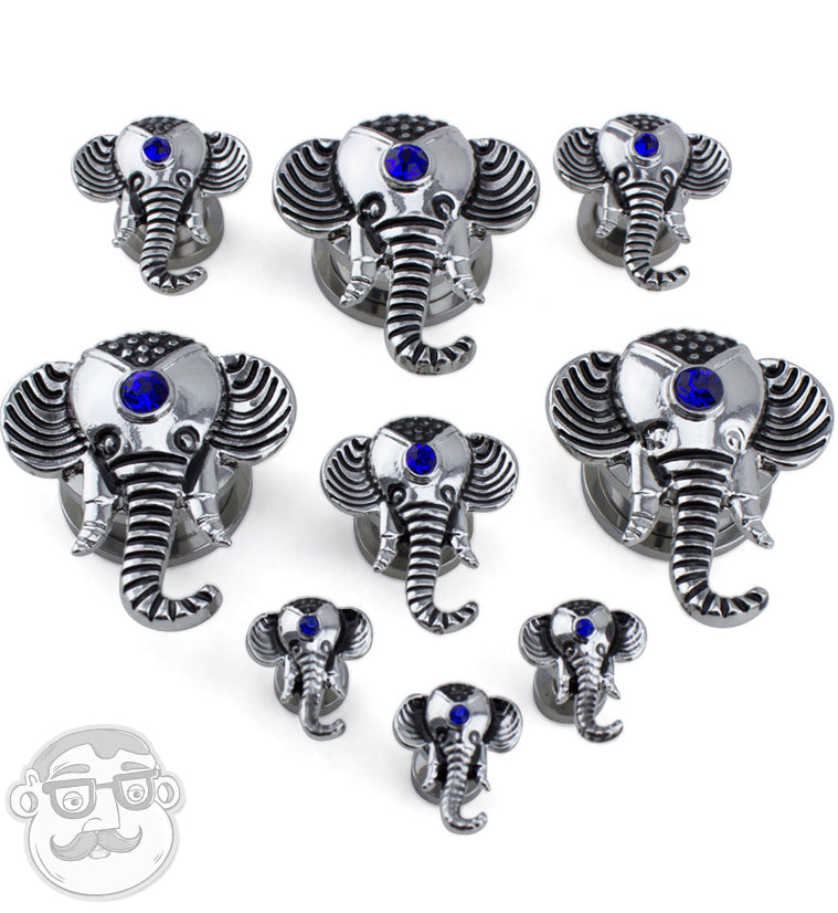 Elephant Royal Blue CZ Stainless Steel Plugs …