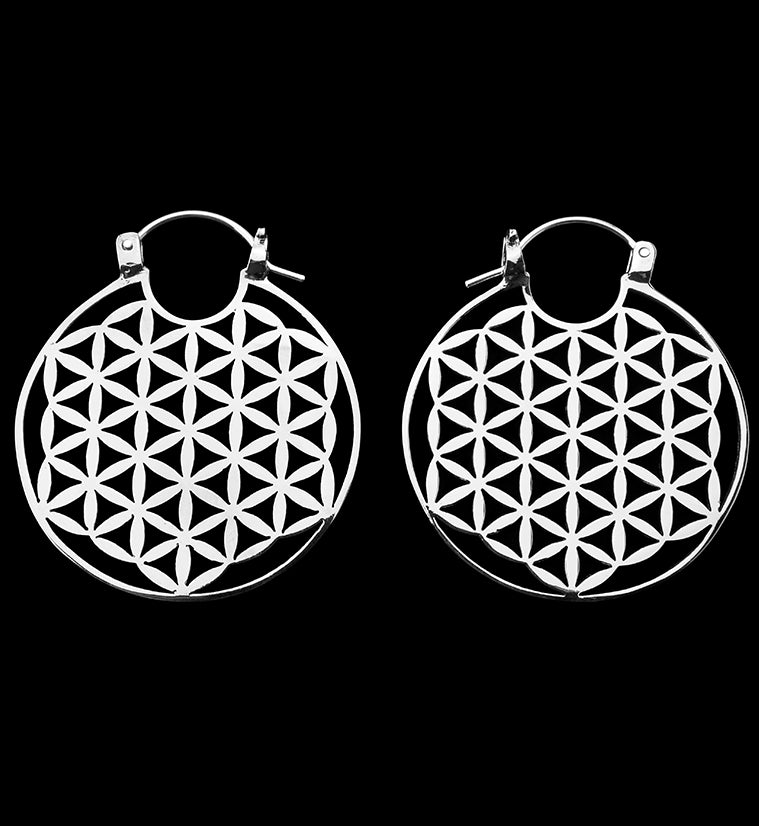 Flower of Life White Brass Ear Weights