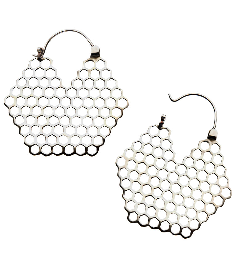 18G Silver Honeycomb Brass Earrings