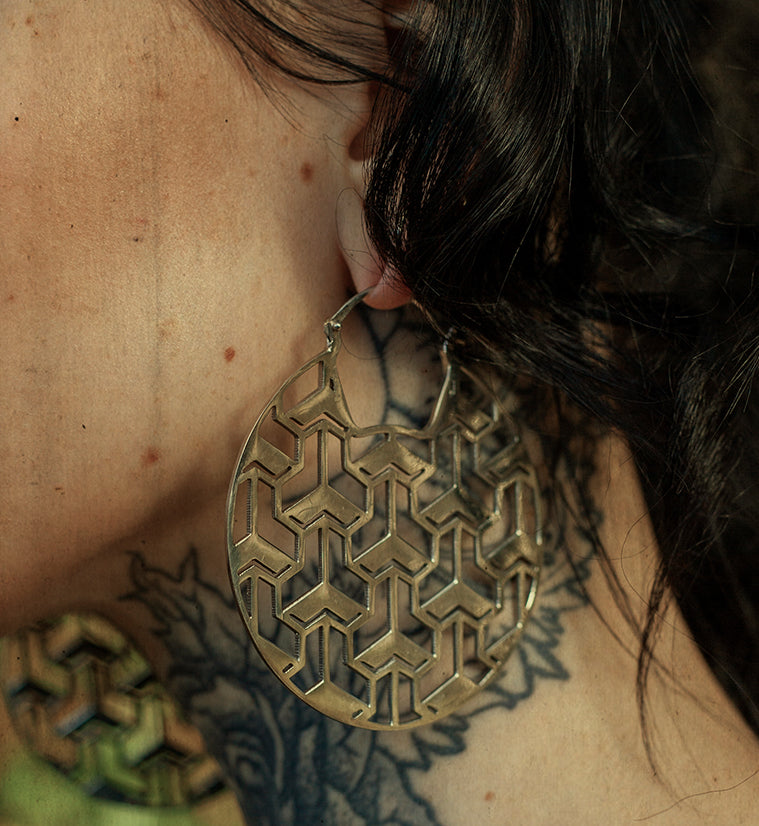 Isometric White Brass Earrings - Weights