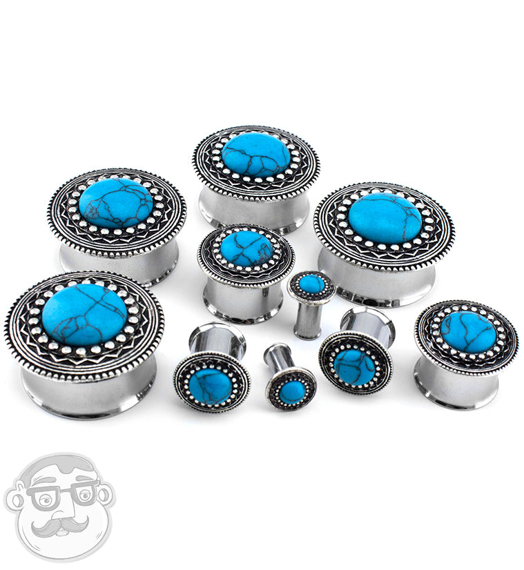 Lakota Shield With Turquoise Inlay Stainless Steel Plugs