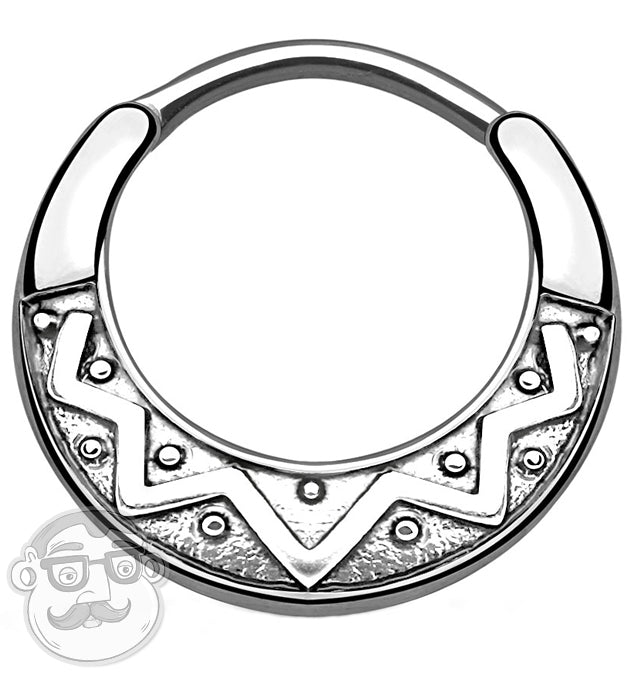 16G Silver Mayan Fan Brass Septum Clicker