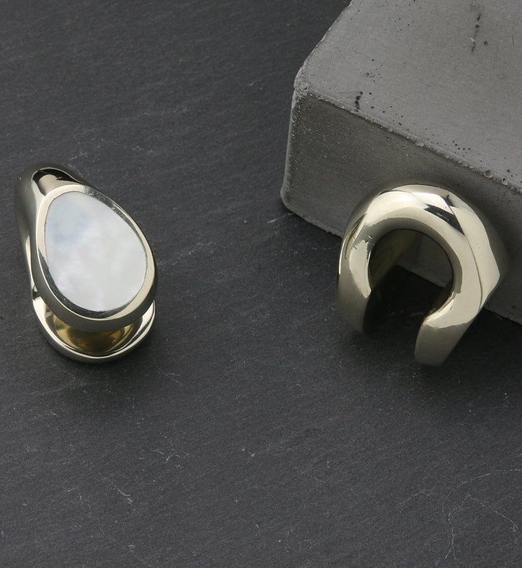 MOP Keyhole White Brass Ear Weights
