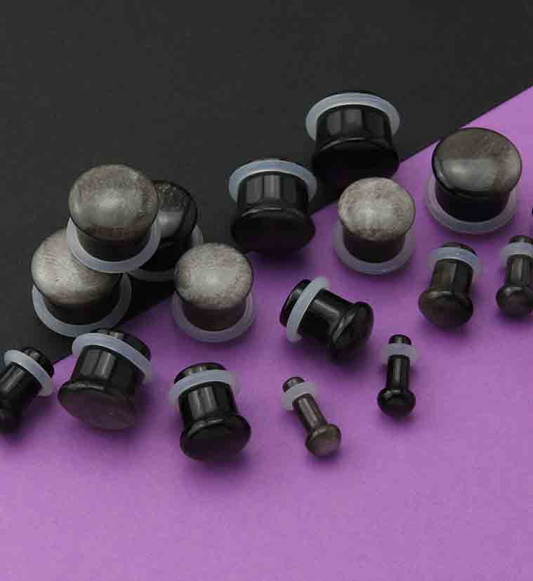 Silver Obsidian Stone Plugs - Single Flare