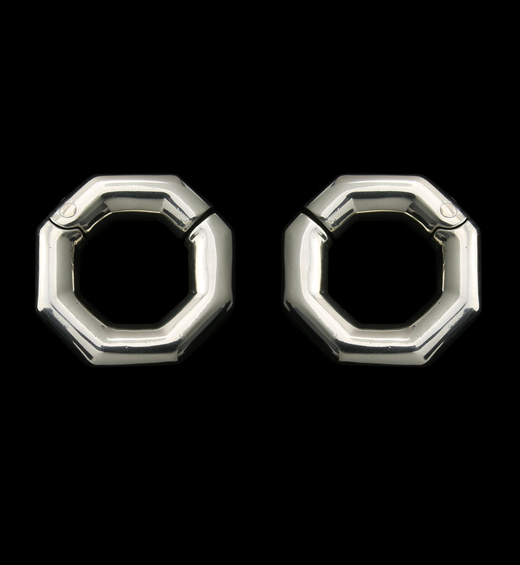 Octagon White Brass Hinged Ear Weights