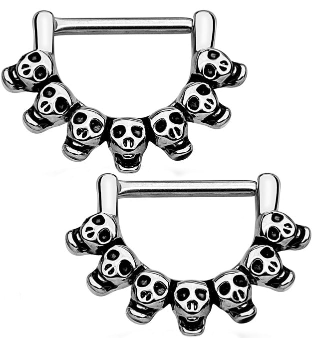 14G Silver Skulls Brass Nipple Clicker Ring