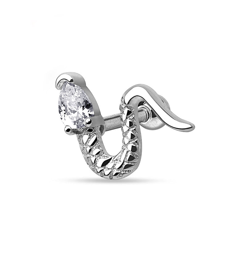 Silver Snake CZ Steel Tragus / Cartilage Barbell