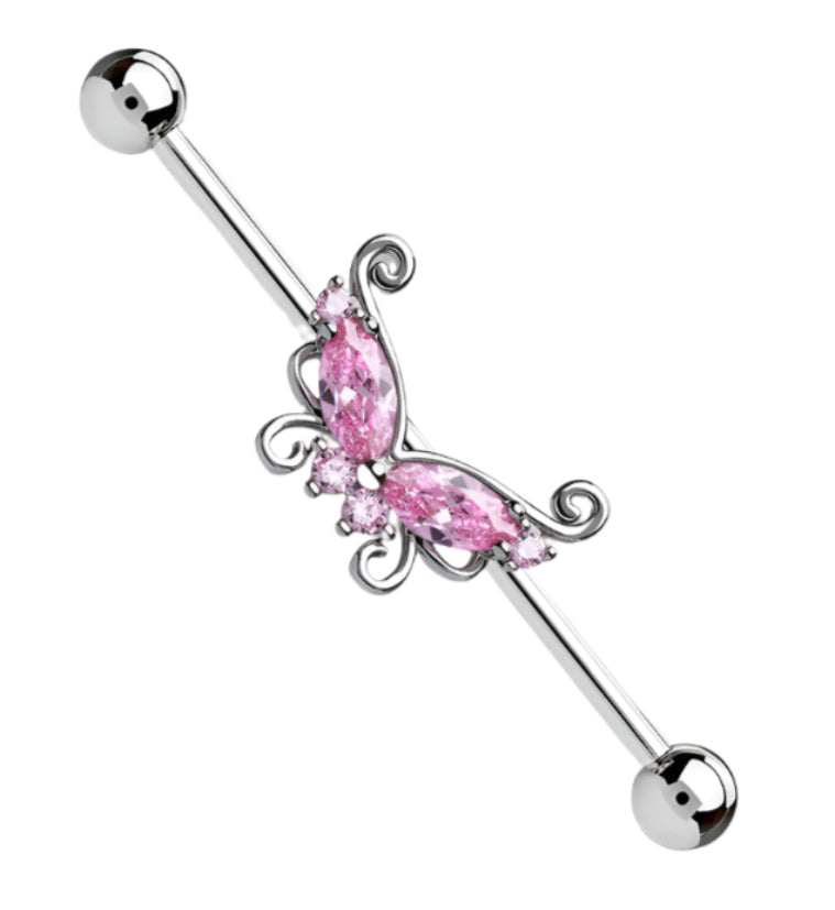 Butterfly Pink CZ Industrial Barbell