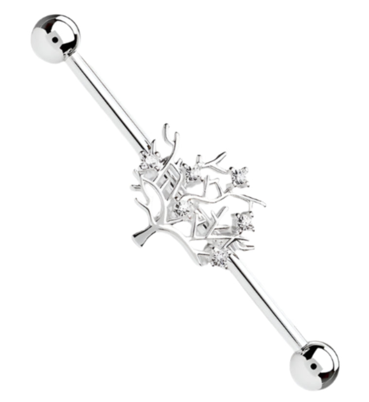 Silver Tree of Life Industrial Barbell