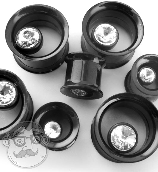 CZ Gem IP Black Steel Tunnel Plugs