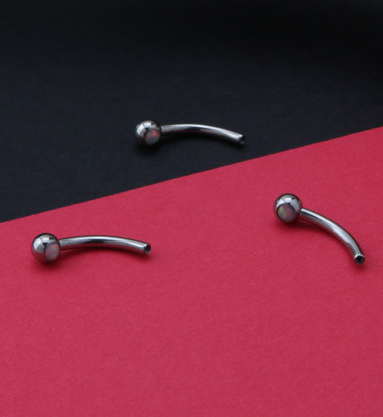 Single Opalite Titanium Curved Threadless Barbell