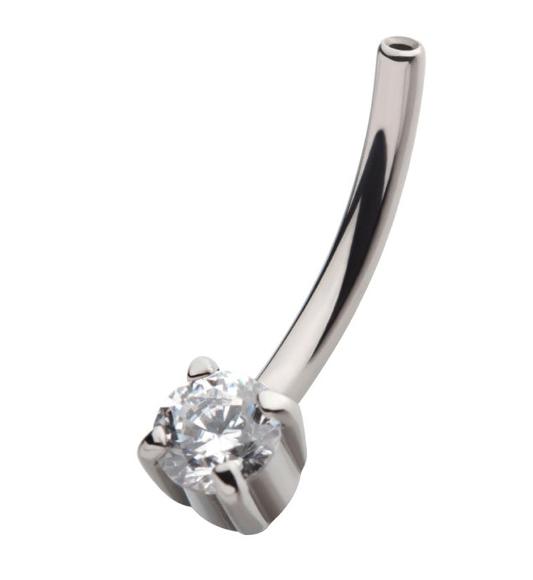 Single Prong CZ Gem Titanium Curved Threadless Barbell