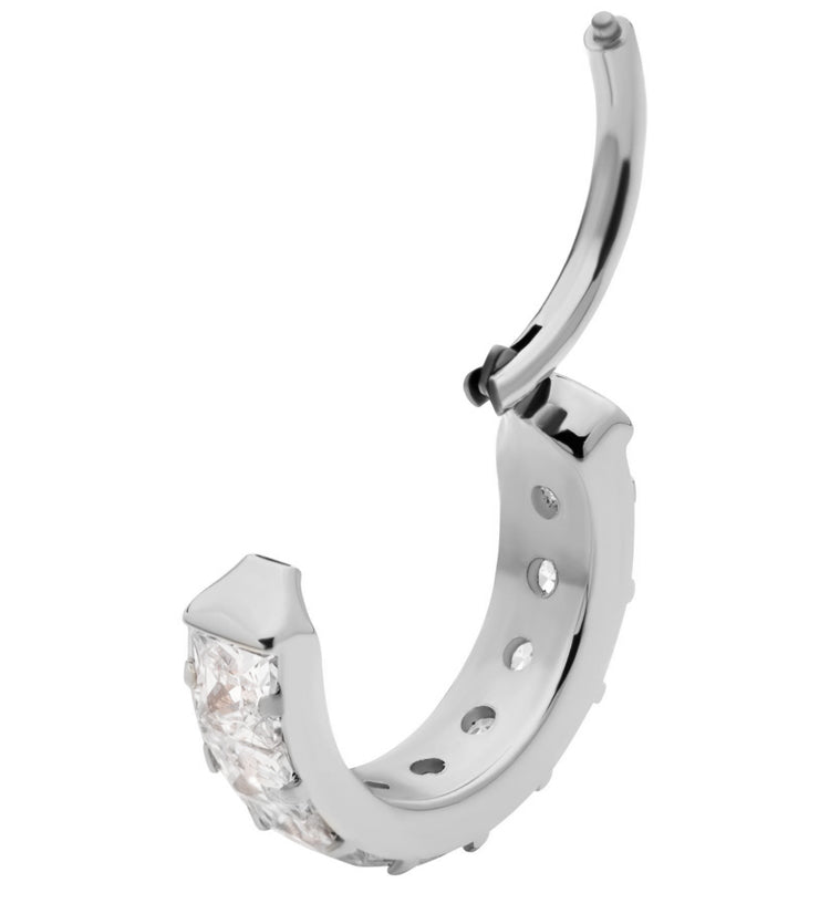 Single Square CZ Row Titanium Hinged Segment Ring