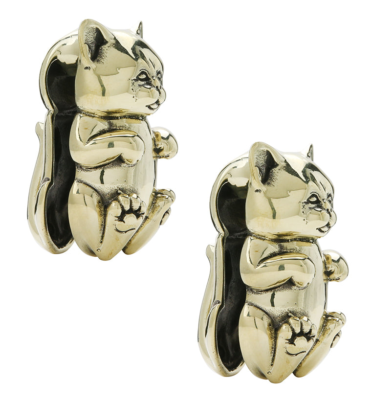 Sitting Cat Brass Hangers - Earrings