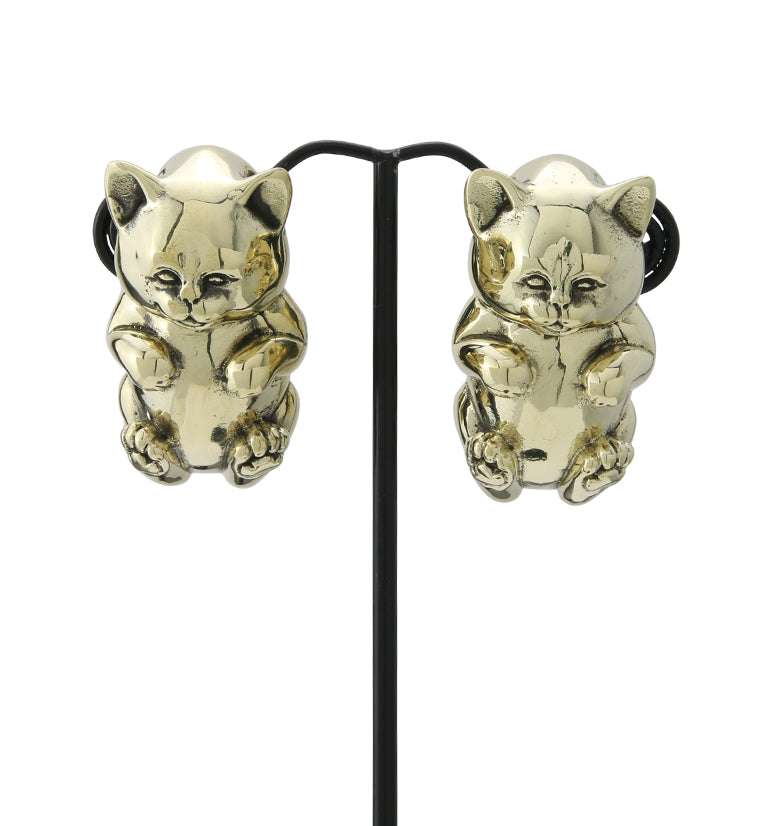 Sitting Cat Brass Hangers - Earrings