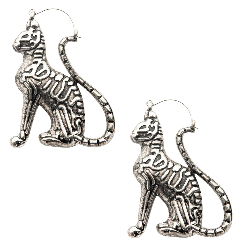 Skeleton Cat Stainless Steel Plug Hoops