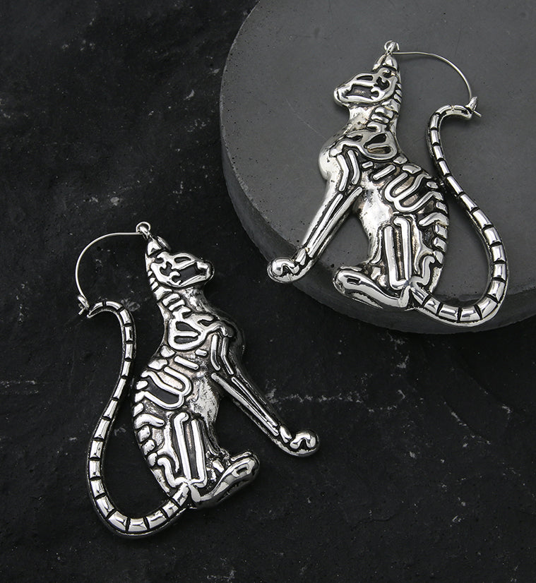 Skeleton Cat Stainless Steel Plug Hoops